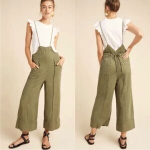 Anthropologie Asha Bib Jumpsuit Wide Leg Green
